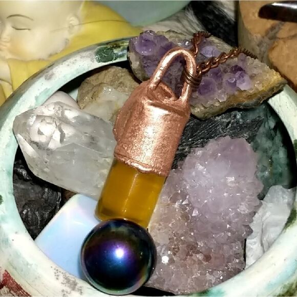 Nauthiz Rune Dyed Howlite Honey Spell Jar Necklace - Picture 2 of 6